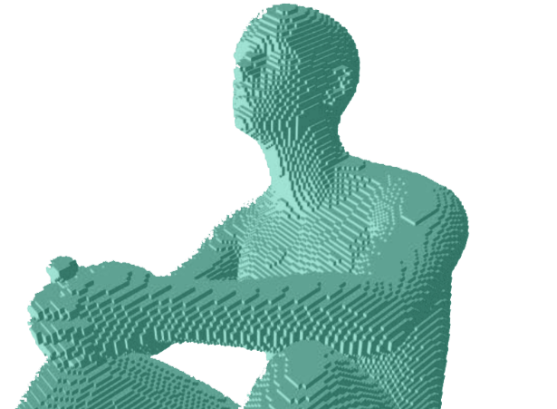 Digitized man sitting looking pensive
